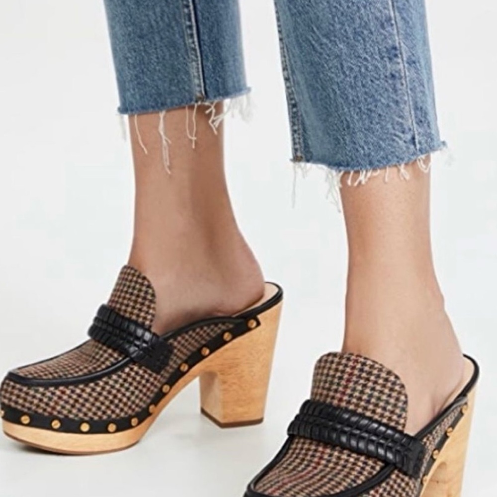 Veronica Beard Black and Brown Checkered Mules